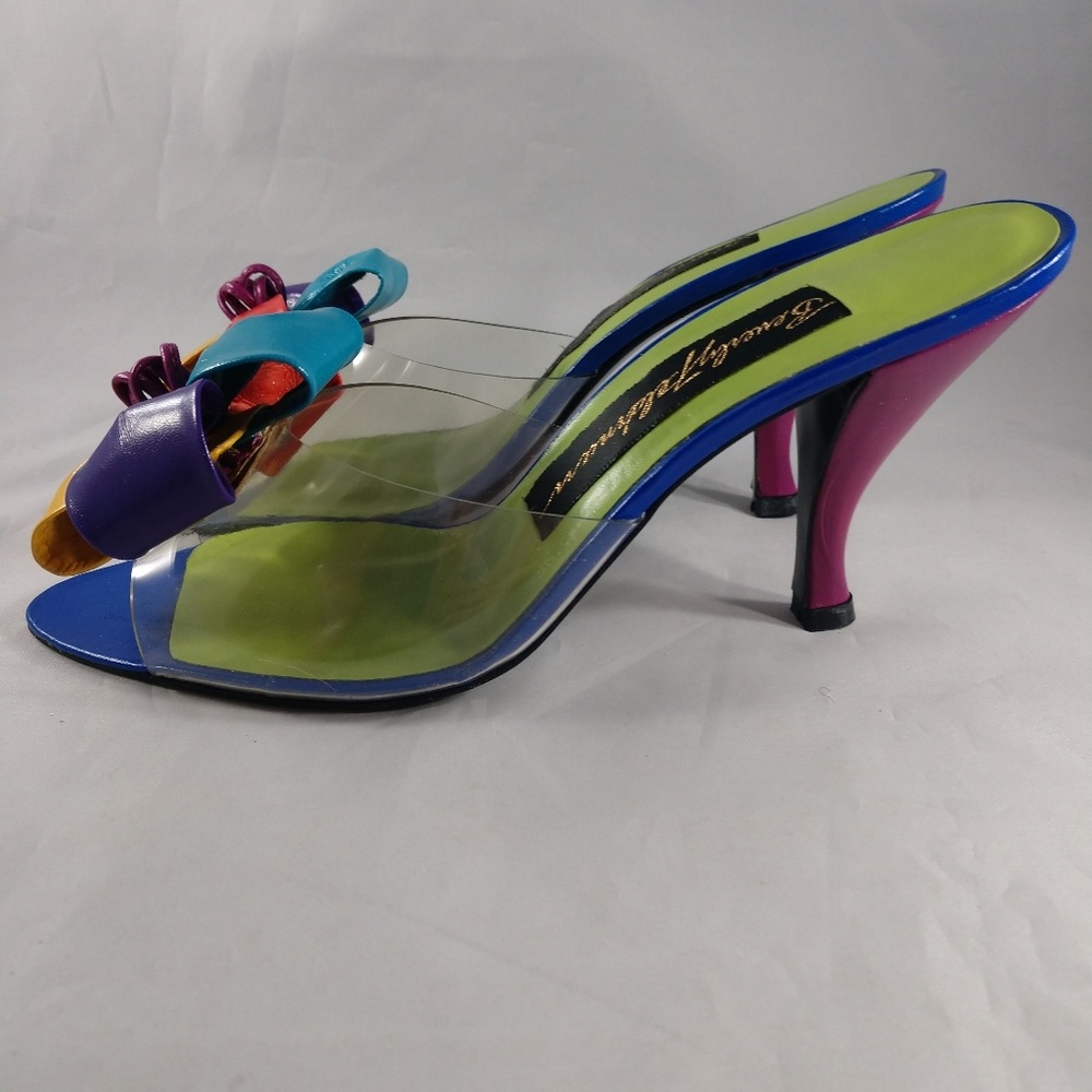 Colorblock Bow Slide Heels - Multicolor Women’s Mules - Picture 4 of 6